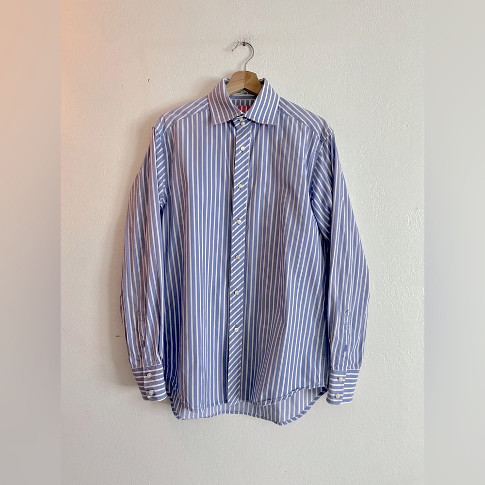 🍁50% Off Rdy 4 Fall Sale ROBERT GRAHAM Blue Striped Button Up w/ Pink Contrasts